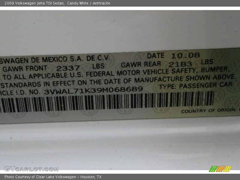 Candy White / Anthracite 2009 Volkswagen Jetta TDI Sedan