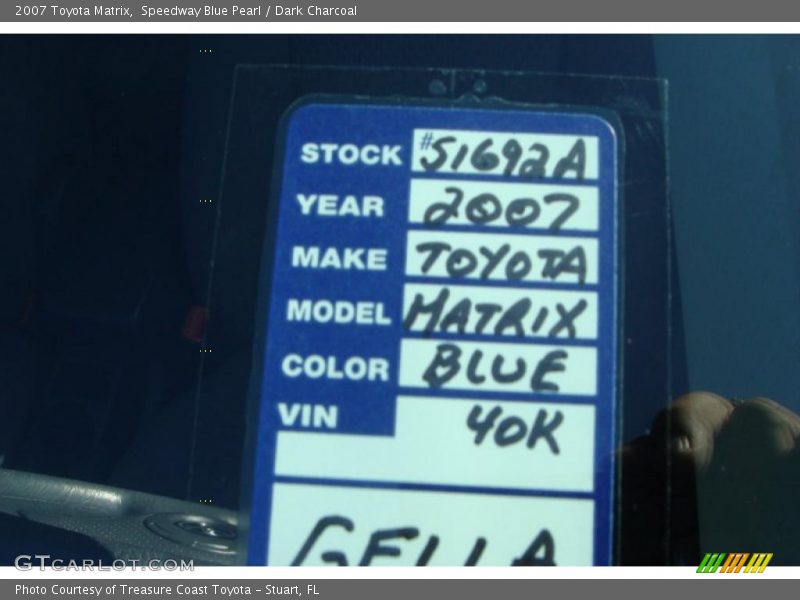 Speedway Blue Pearl / Dark Charcoal 2007 Toyota Matrix