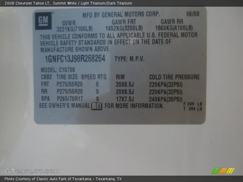 Summit White / Light Titanium/Dark Titanium 2008 Chevrolet Tahoe LT