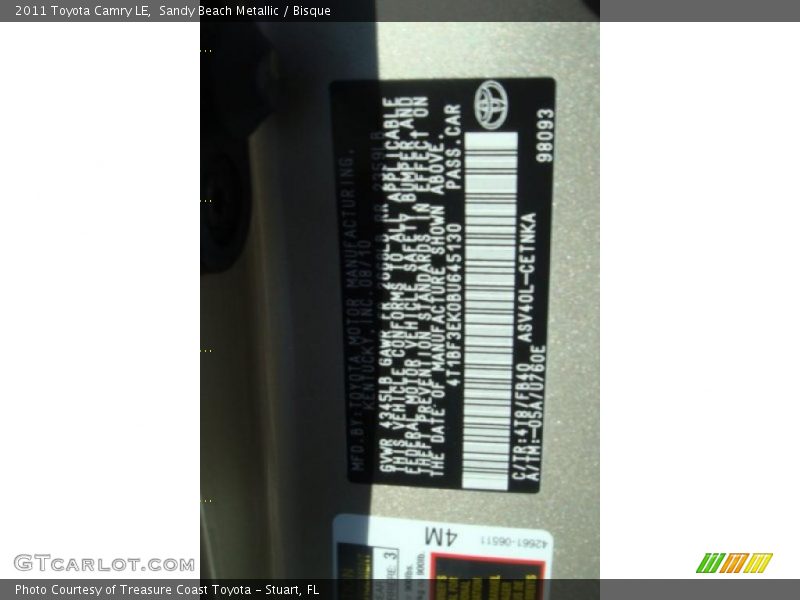 Sandy Beach Metallic / Bisque 2011 Toyota Camry LE