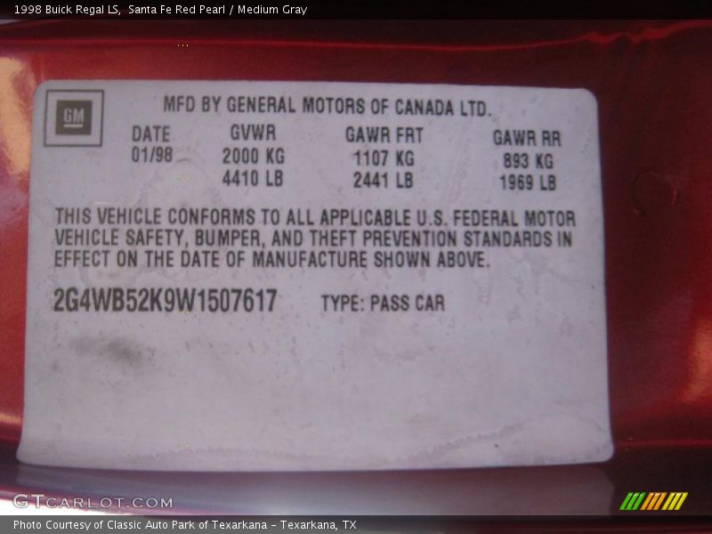 Santa Fe Red Pearl / Medium Gray 1998 Buick Regal LS
