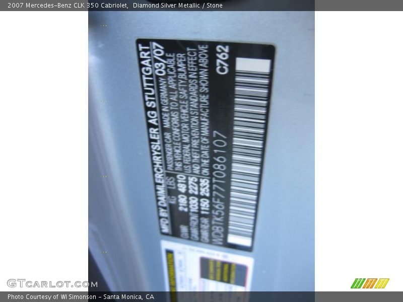 Diamond Silver Metallic / Stone 2007 Mercedes-Benz CLK 350 Cabriolet