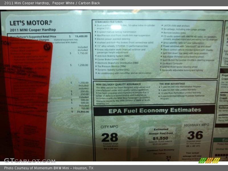 Pepper White / Carbon Black 2011 Mini Cooper Hardtop