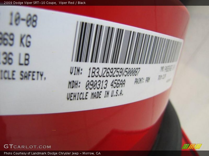 2009 Viper SRT-10 Coupe Viper Red Color Code PRN