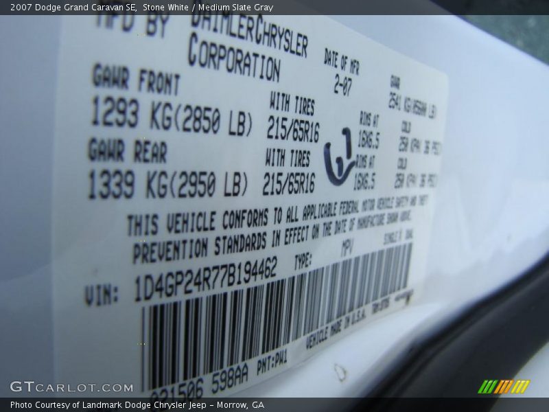 Stone White / Medium Slate Gray 2007 Dodge Grand Caravan SE