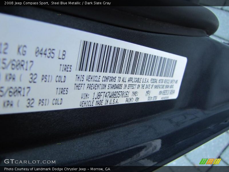Steel Blue Metallic / Dark Slate Gray 2008 Jeep Compass Sport