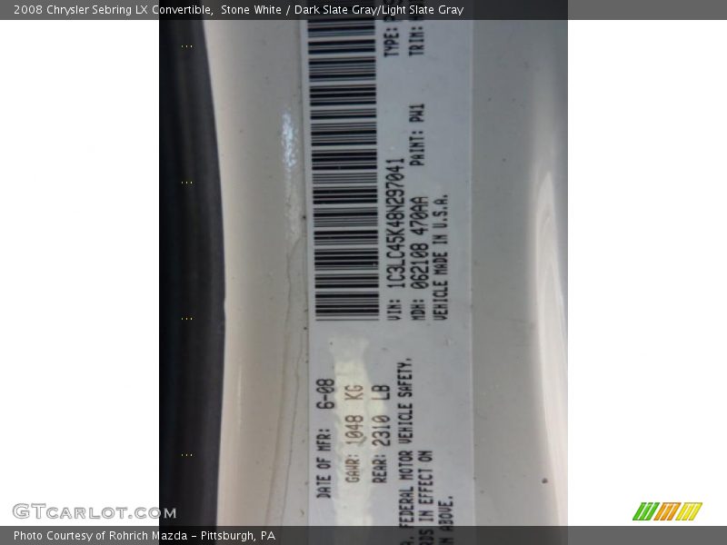 Stone White / Dark Slate Gray/Light Slate Gray 2008 Chrysler Sebring LX Convertible