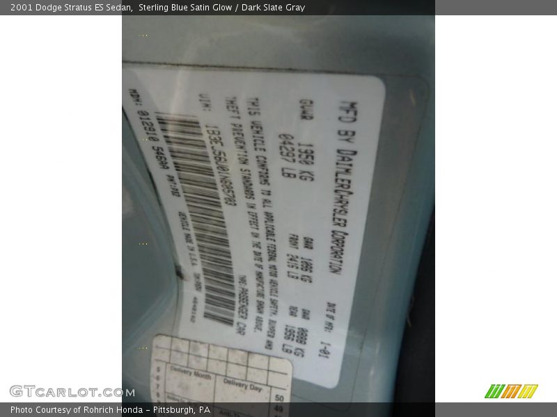 Sterling Blue Satin Glow / Dark Slate Gray 2001 Dodge Stratus ES Sedan