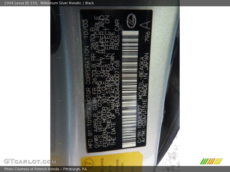 Millennium Silver Metallic / Black 2004 Lexus ES 330