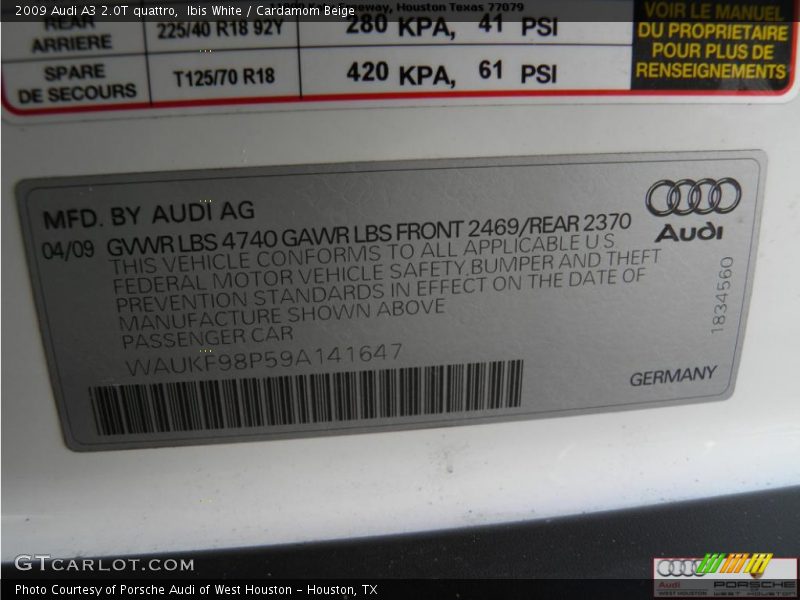 Ibis White / Cardamom Beige 2009 Audi A3 2.0T quattro