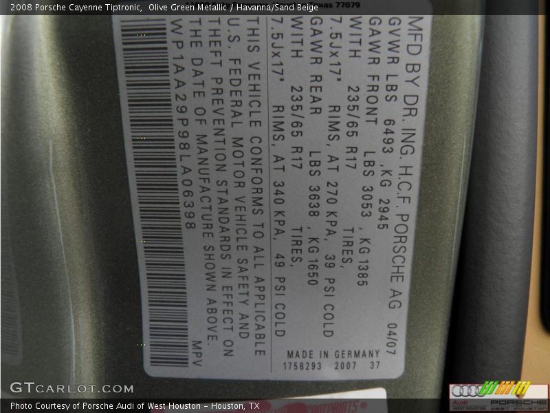 Olive Green Metallic / Havanna/Sand Beige 2008 Porsche Cayenne Tiptronic
