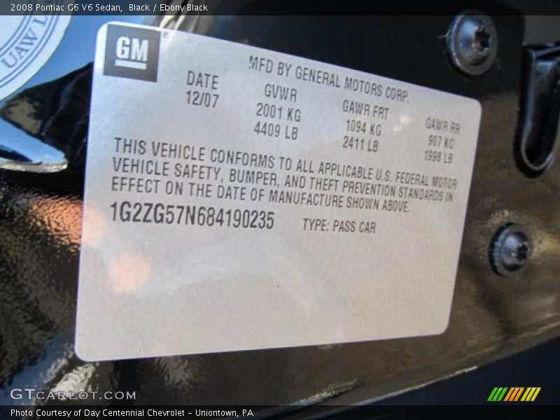 Black / Ebony Black 2008 Pontiac G6 V6 Sedan