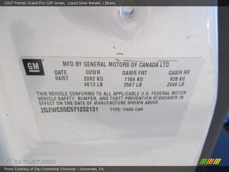 Liquid Silver Metallic / Ebony 2007 Pontiac Grand Prix GXP Sedan