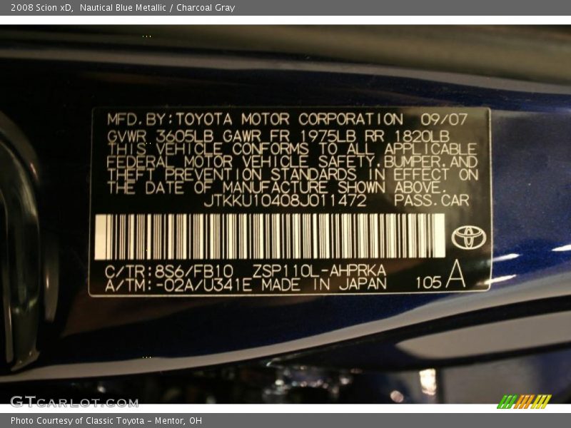 Nautical Blue Metallic / Charcoal Gray 2008 Scion xD