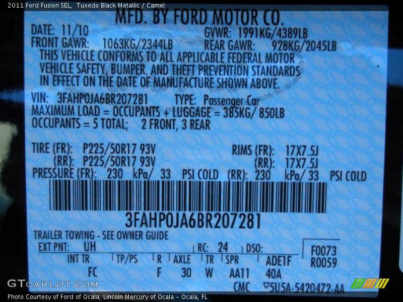 Tuxedo Black Metallic / Camel 2011 Ford Fusion SEL