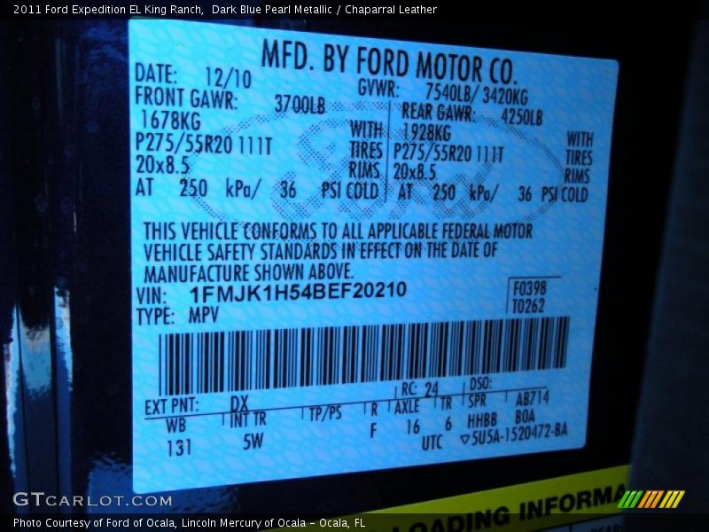 2011 Expedition EL King Ranch Dark Blue Pearl Metallic Color Code DX