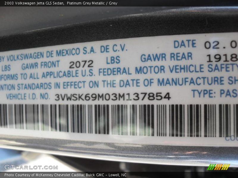 Platinum Grey Metallic / Grey 2003 Volkswagen Jetta GLS Sedan