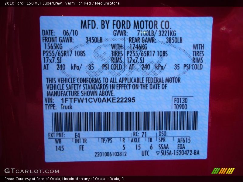 Vermillion Red / Medium Stone 2010 Ford F150 XLT SuperCrew