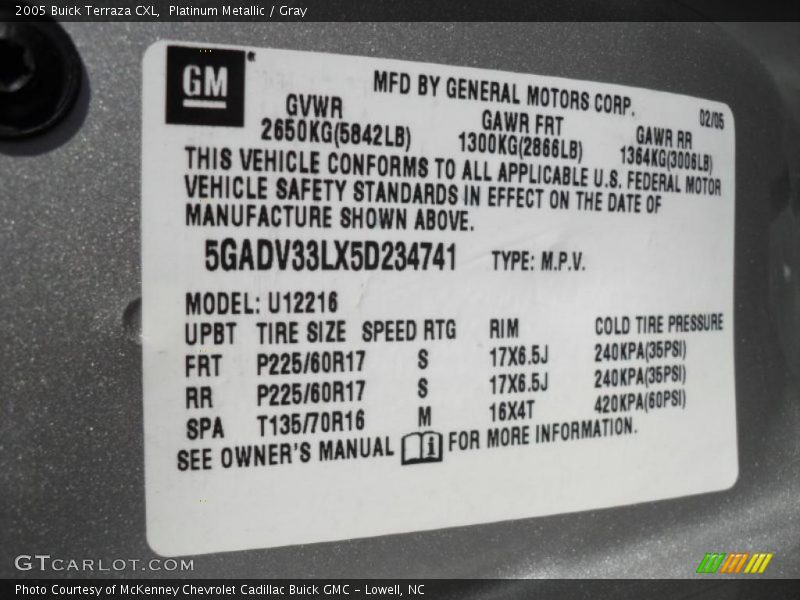 Platinum Metallic / Gray 2005 Buick Terraza CXL