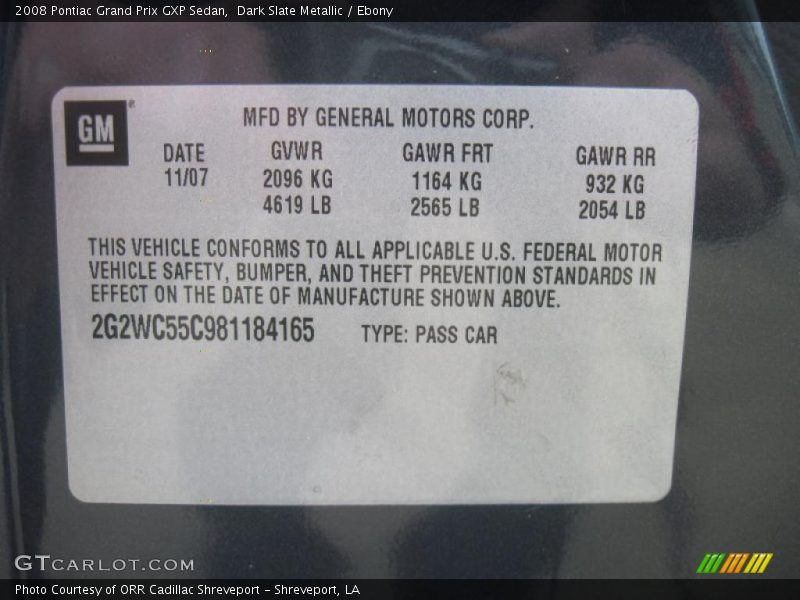 Dark Slate Metallic / Ebony 2008 Pontiac Grand Prix GXP Sedan