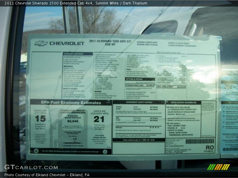  2011 Silverado 1500 Extended Cab 4x4 Window Sticker