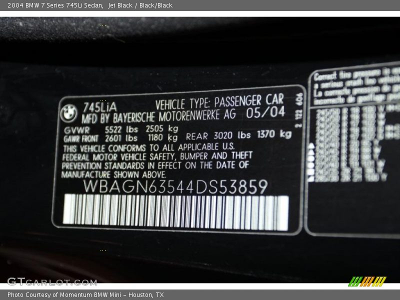 Jet Black / Black/Black 2004 BMW 7 Series 745Li Sedan