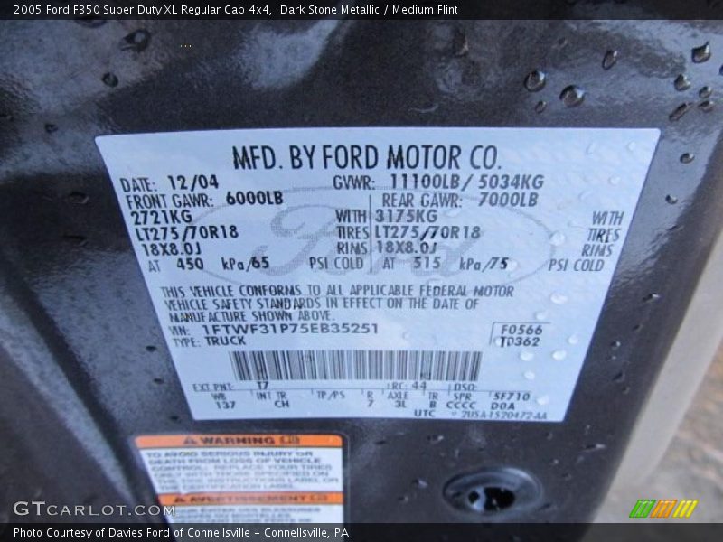 2005 F350 Super Duty XL Regular Cab 4x4 Dark Stone Metallic Color Code T7