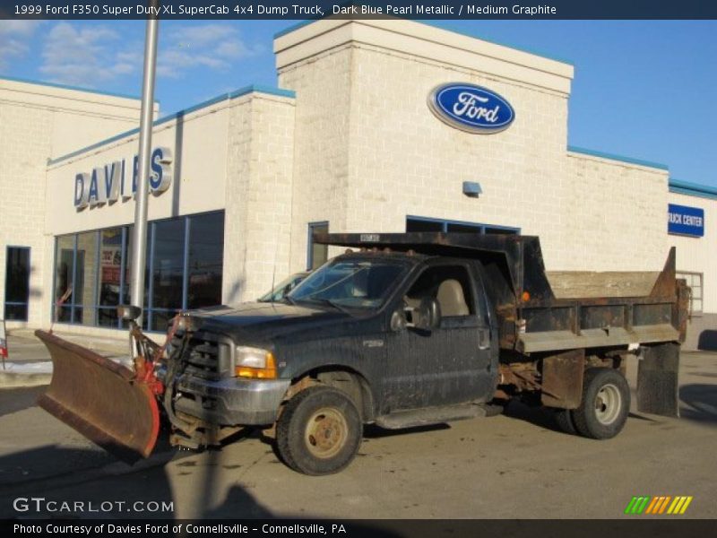 Dark Blue Pearl Metallic / Medium Graphite 1999 Ford F350 Super Duty XL SuperCab 4x4 Dump Truck