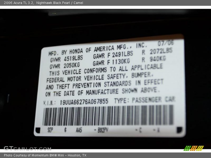 Nighthawk Black Pearl / Camel 2006 Acura TL 3.2