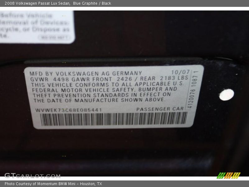 Blue Graphite / Black 2008 Volkswagen Passat Lux Sedan