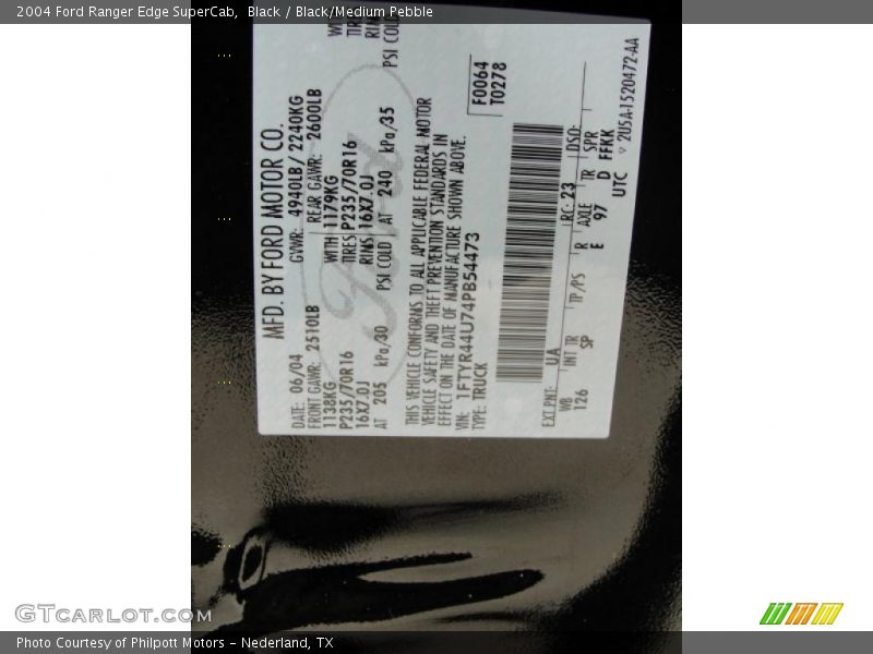 2004 Ranger Edge SuperCab Black Color Code UA