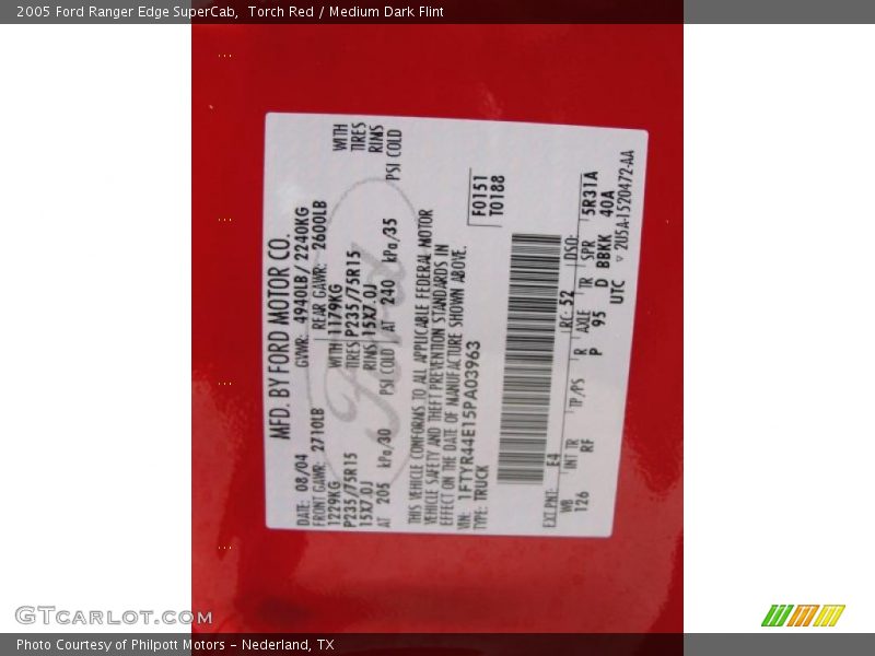 2005 Ranger Edge SuperCab Torch Red Color Code E4