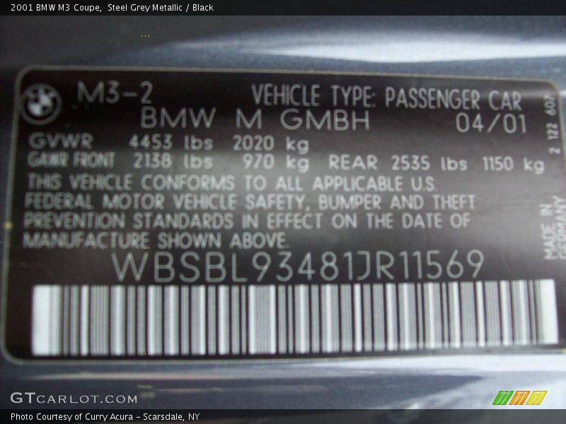 Steel Grey Metallic / Black 2001 BMW M3 Coupe