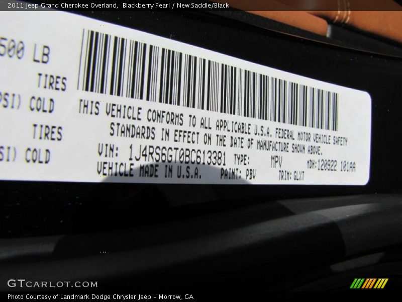 2011 Grand Cherokee Overland Blackberry Pearl Color Code PBV