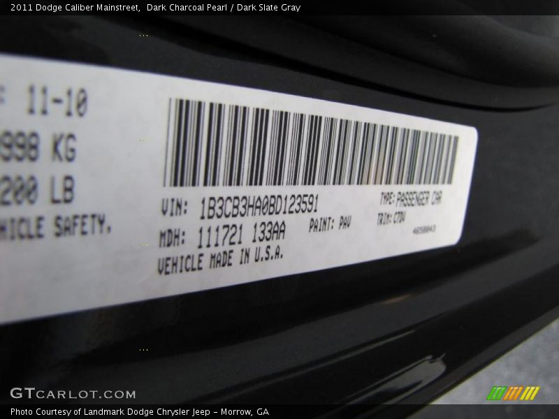 Dark Charcoal Pearl / Dark Slate Gray 2011 Dodge Caliber Mainstreet