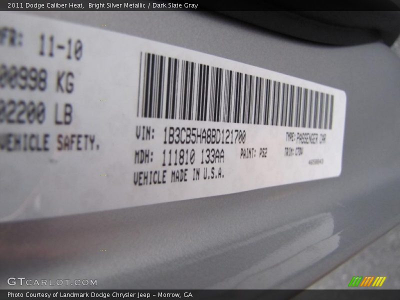 2011 Caliber Heat Bright Silver Metallic Color Code PS2
