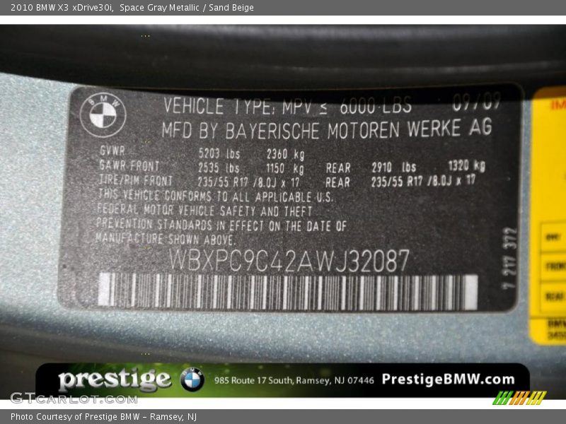 Space Gray Metallic / Sand Beige 2010 BMW X3 xDrive30i