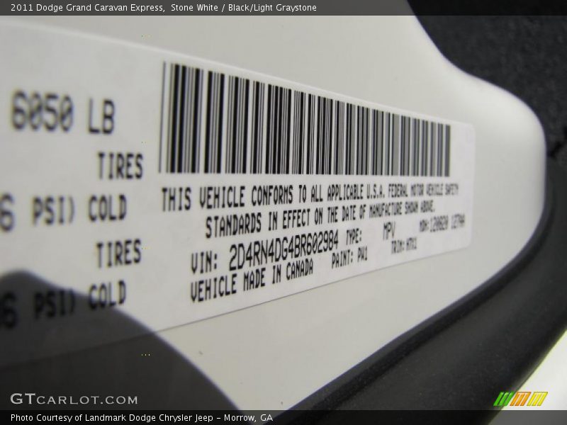 Stone White / Black/Light Graystone 2011 Dodge Grand Caravan Express