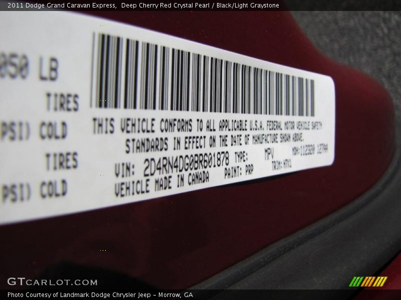Deep Cherry Red Crystal Pearl / Black/Light Graystone 2011 Dodge Grand Caravan Express
