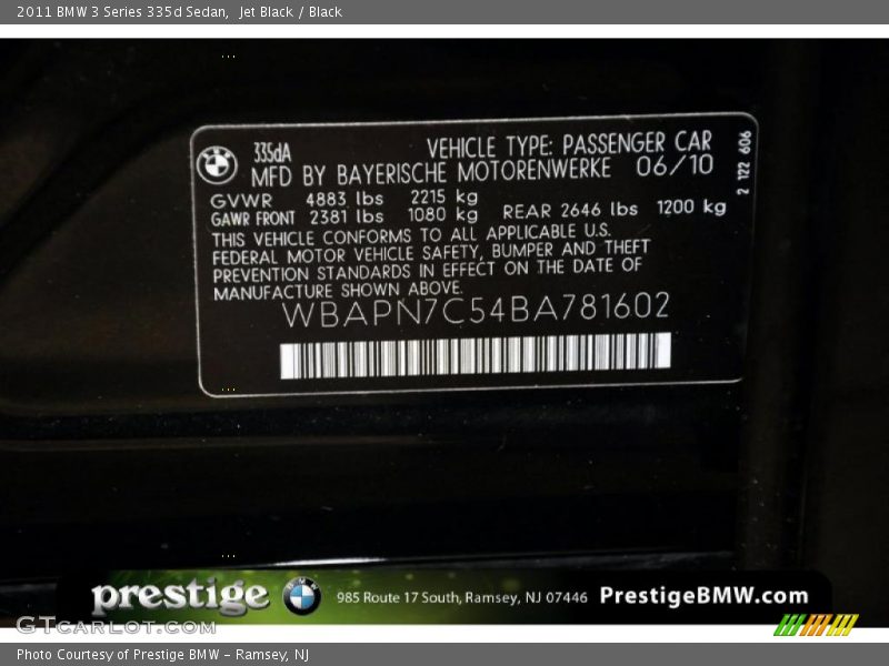 Jet Black / Black 2011 BMW 3 Series 335d Sedan