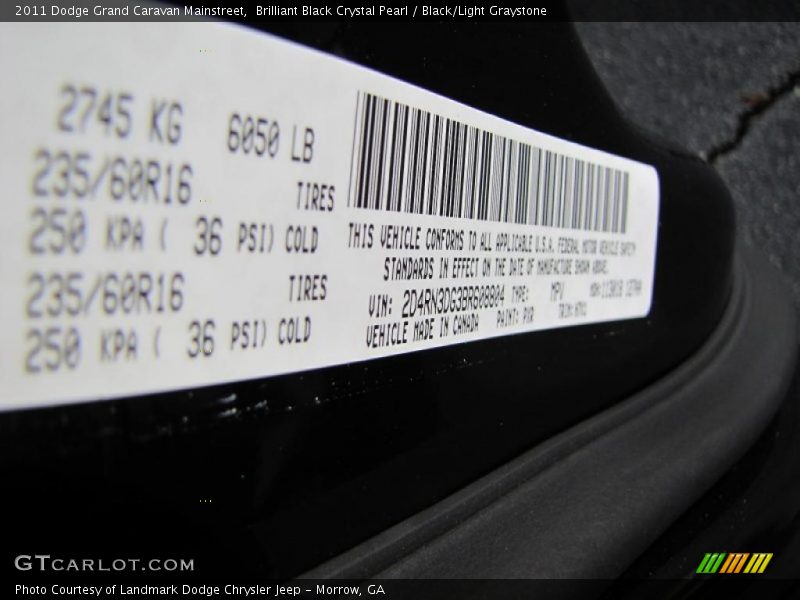 Brilliant Black Crystal Pearl / Black/Light Graystone 2011 Dodge Grand Caravan Mainstreet