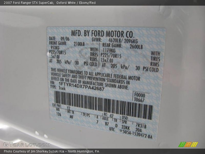 Oxford White / Ebony/Red 2007 Ford Ranger STX SuperCab