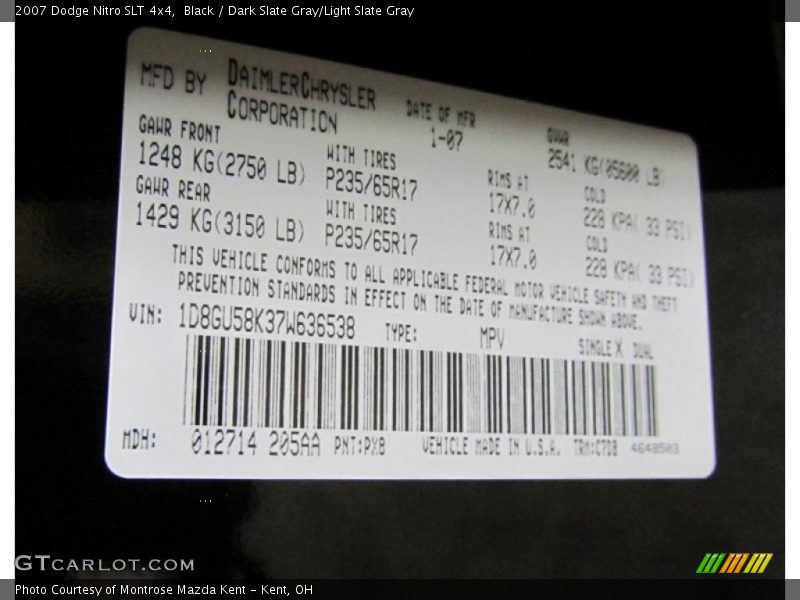 Black / Dark Slate Gray/Light Slate Gray 2007 Dodge Nitro SLT 4x4