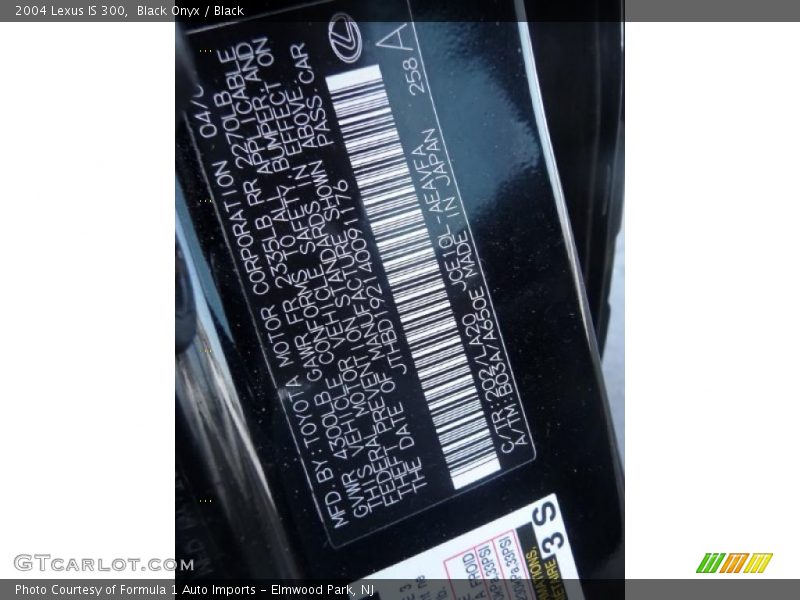 2004 IS 300 Black Onyx Color Code 202