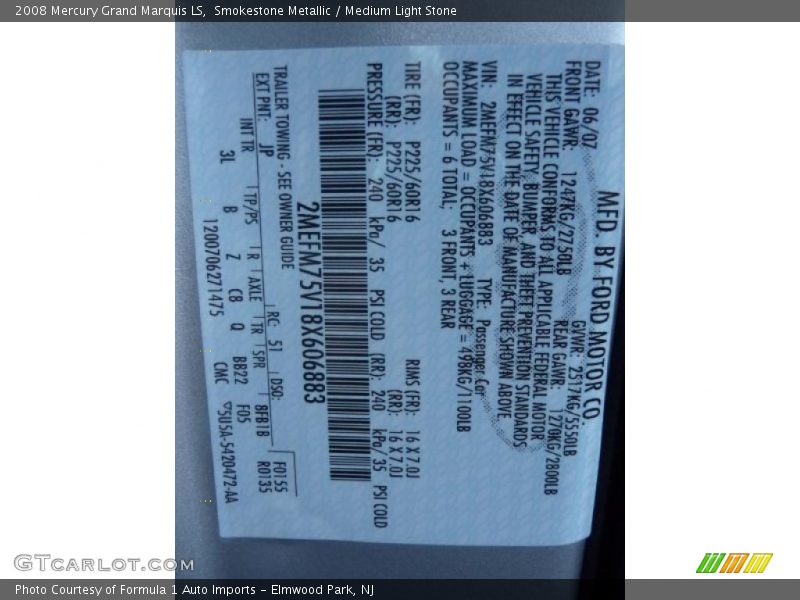 Smokestone Metallic / Medium Light Stone 2008 Mercury Grand Marquis LS
