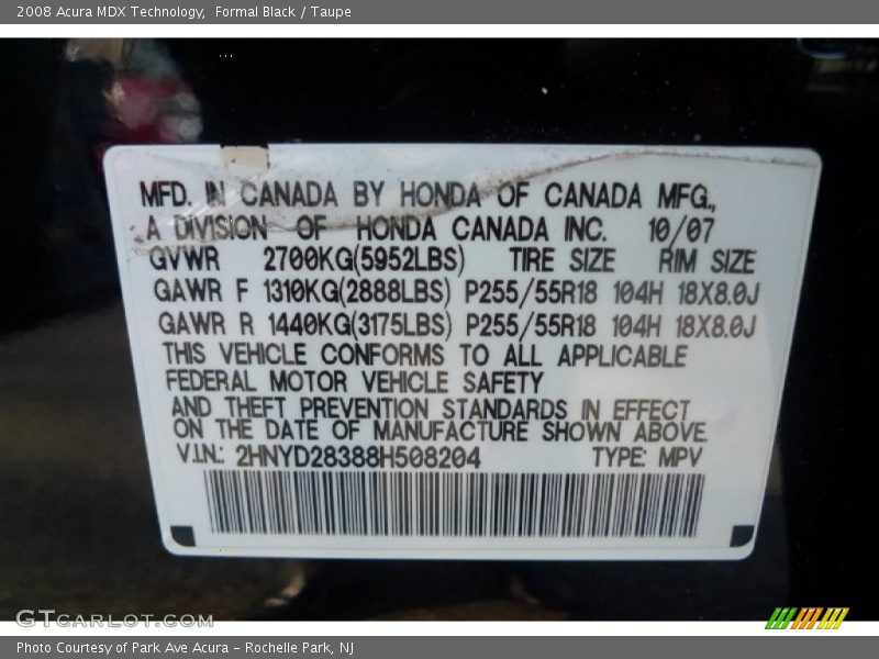 Formal Black / Taupe 2008 Acura MDX Technology