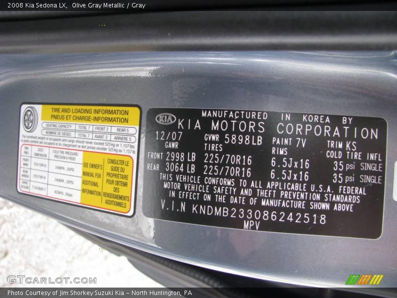 Olive Gray Metallic / Gray 2008 Kia Sedona LX