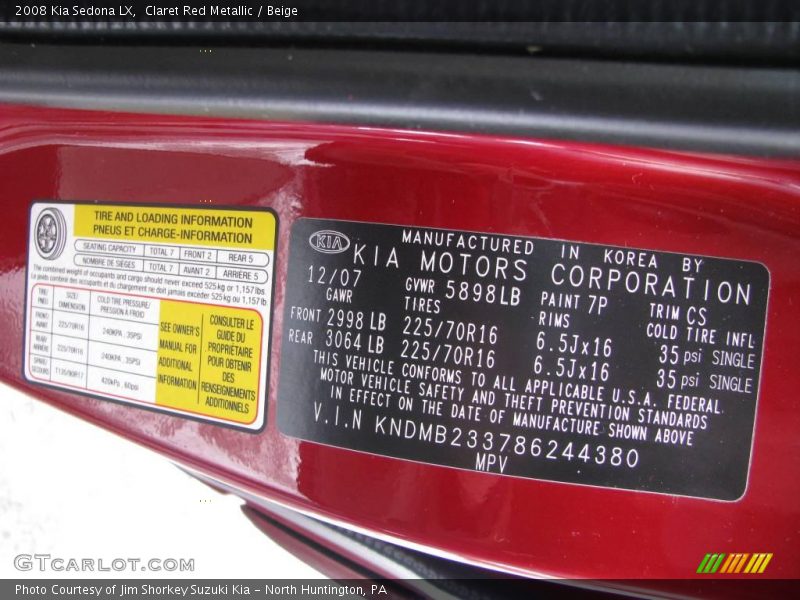 Claret Red Metallic / Beige 2008 Kia Sedona LX