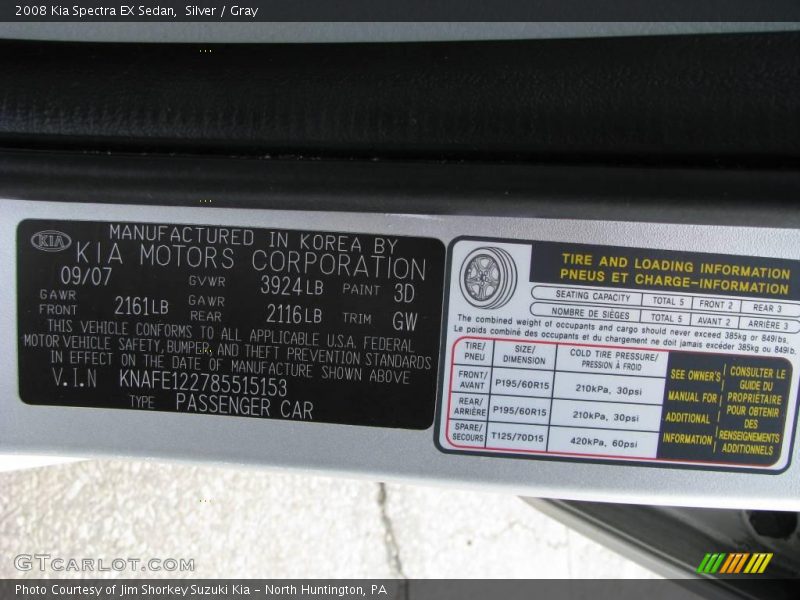 Silver / Gray 2008 Kia Spectra EX Sedan