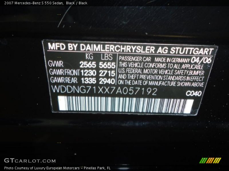 Black / Black 2007 Mercedes-Benz S 550 Sedan